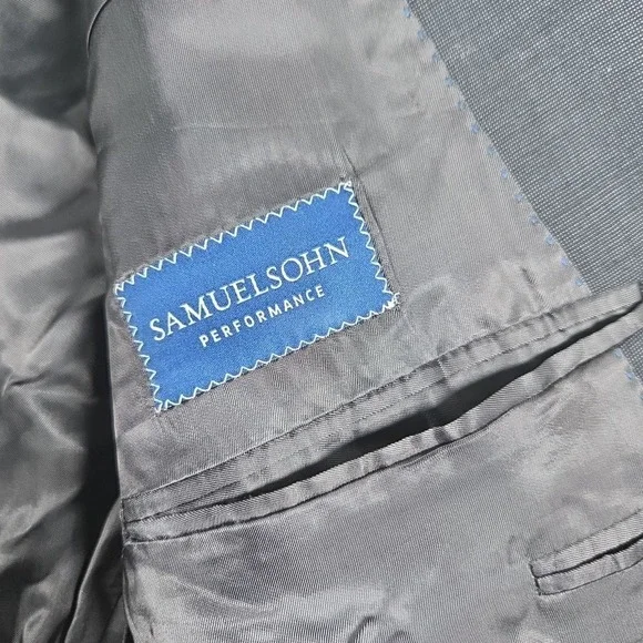 Samuelsohn Wool Mohair Blend Blazer Jacket Mens 46R SB BeckettBlue Black Check